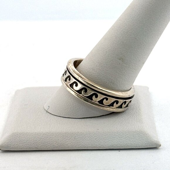 Vintage Sterling Silver 925 Spinner Wave Ring Men's Size 12 Mexico 10.9g Estate - Picture 4 of 8